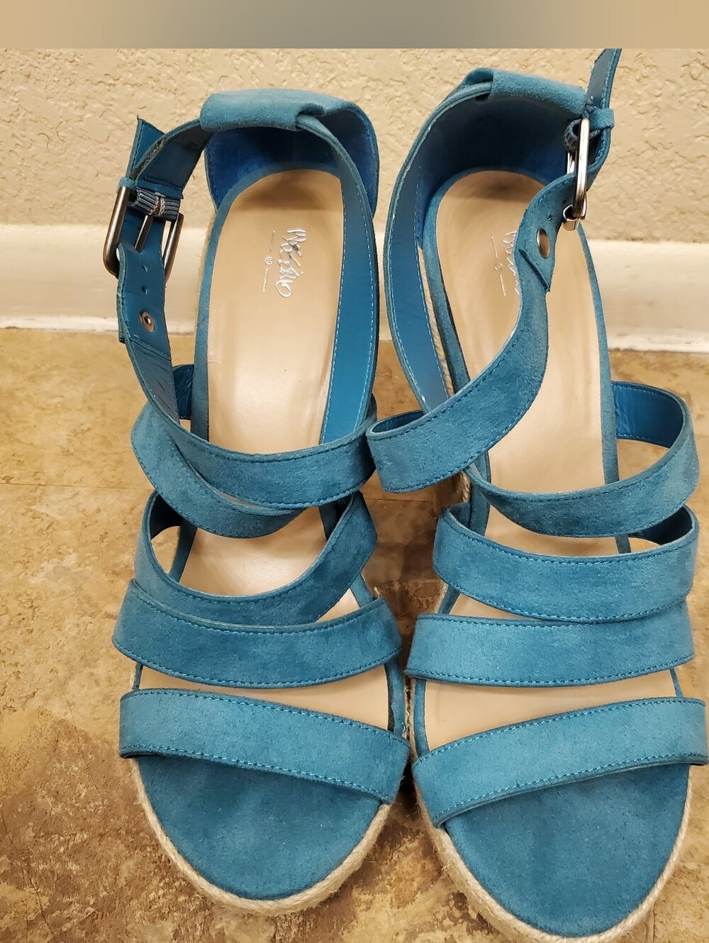 Mossimo Women's Teal Strappy Suede Heeled Sandals